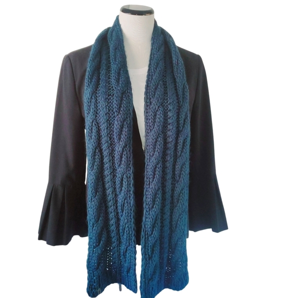 THE NORTH FACE Dark Teal Alpaca Blend Chunky Cable Knit Sweater Scarf Unisex - Picture 3 of 7